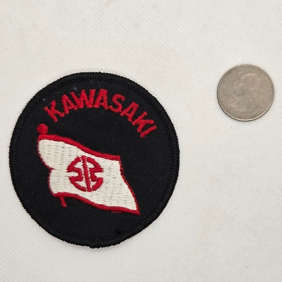 Vintage 70s Kawasaki Flag Patch Japan Logo Motorcycle Racing Team‎ Uniform Patch - Picture 1 of 2